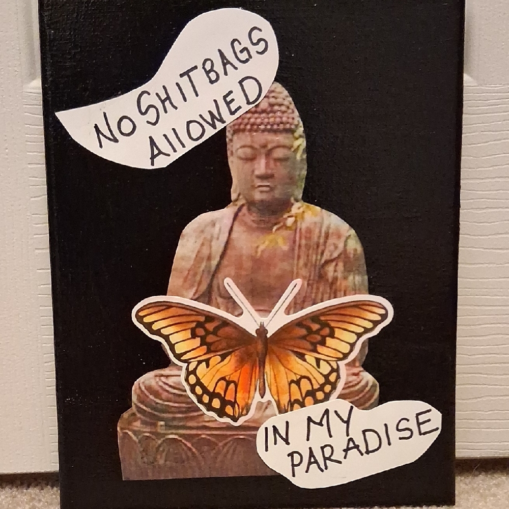 Buddha Art with Butterfly Accent Collage on canvas